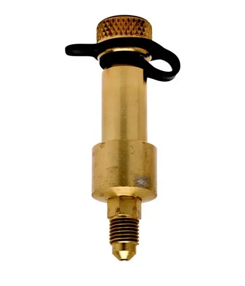 Selbstdichtender Messnippel aus Messing mit Gewinde und Schlüsselring, hergestellt von IMI Hydronic Engineering, zur Verwendung in Verbindungsanwendungen.